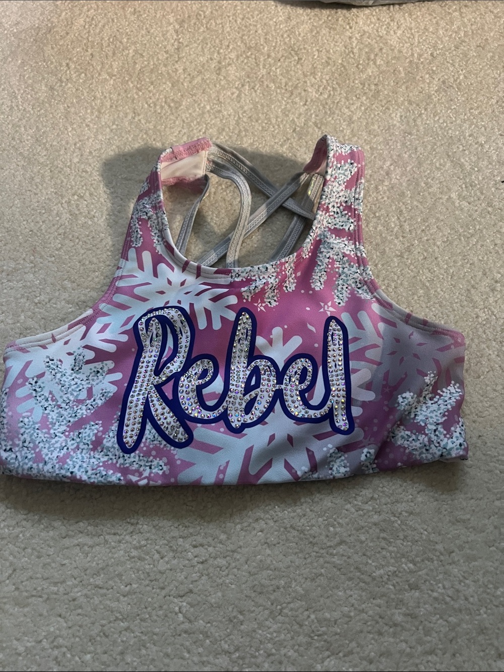 Rebel Girls Pink Snowflake Sports Bra with Cross-Back Straps